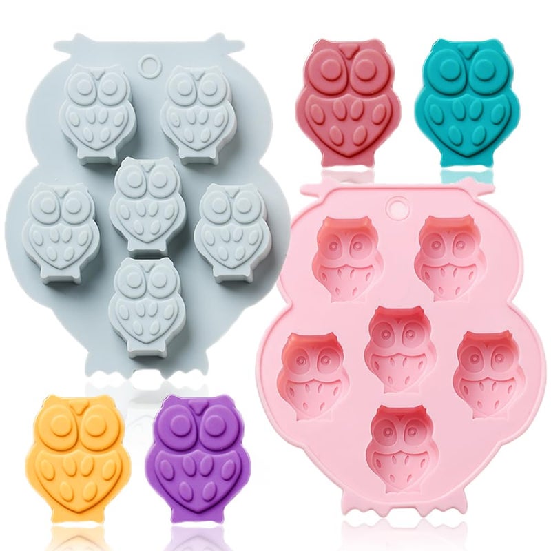 OURASHERO 2 Pack Mini Chocolate Mold Owl Shape Silicone Mold for Candy Gummy Jello Ice Cube Crayon Melt Biscuits, Cake Decoration Soap Molds Silicone Baking Mold Making Kit, Lovely & Fun for Kids - Image 1
